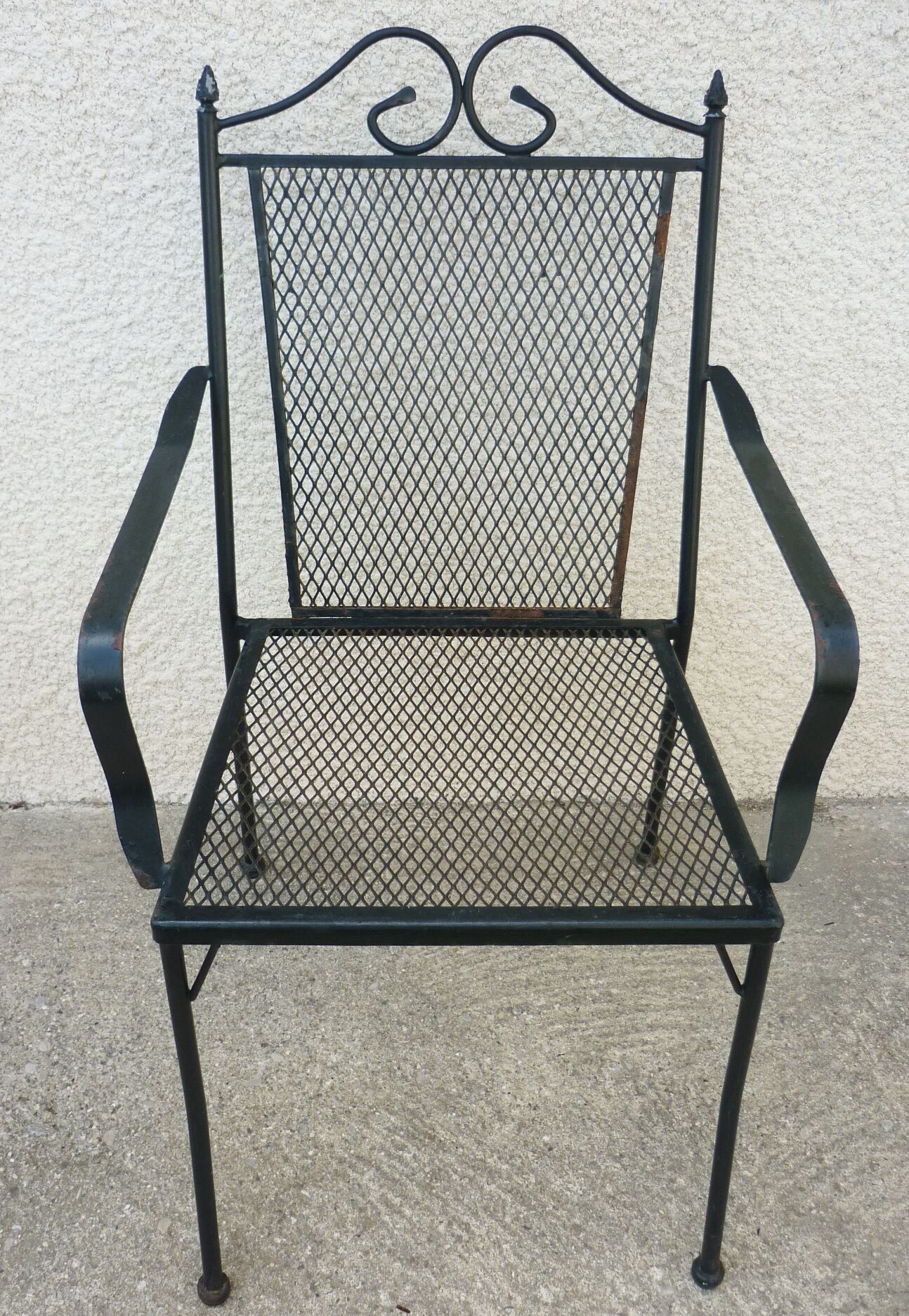 Series of 5 armchairs, openwork metal garden chairs, 60s/70s, stackable