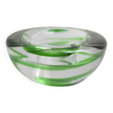 Cendrier Murano transparent et vert emeraude 1960 d10.5cm