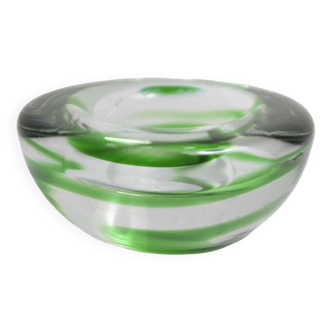 Cendrier Murano transparent et vert emeraude 1960 d10.5cm