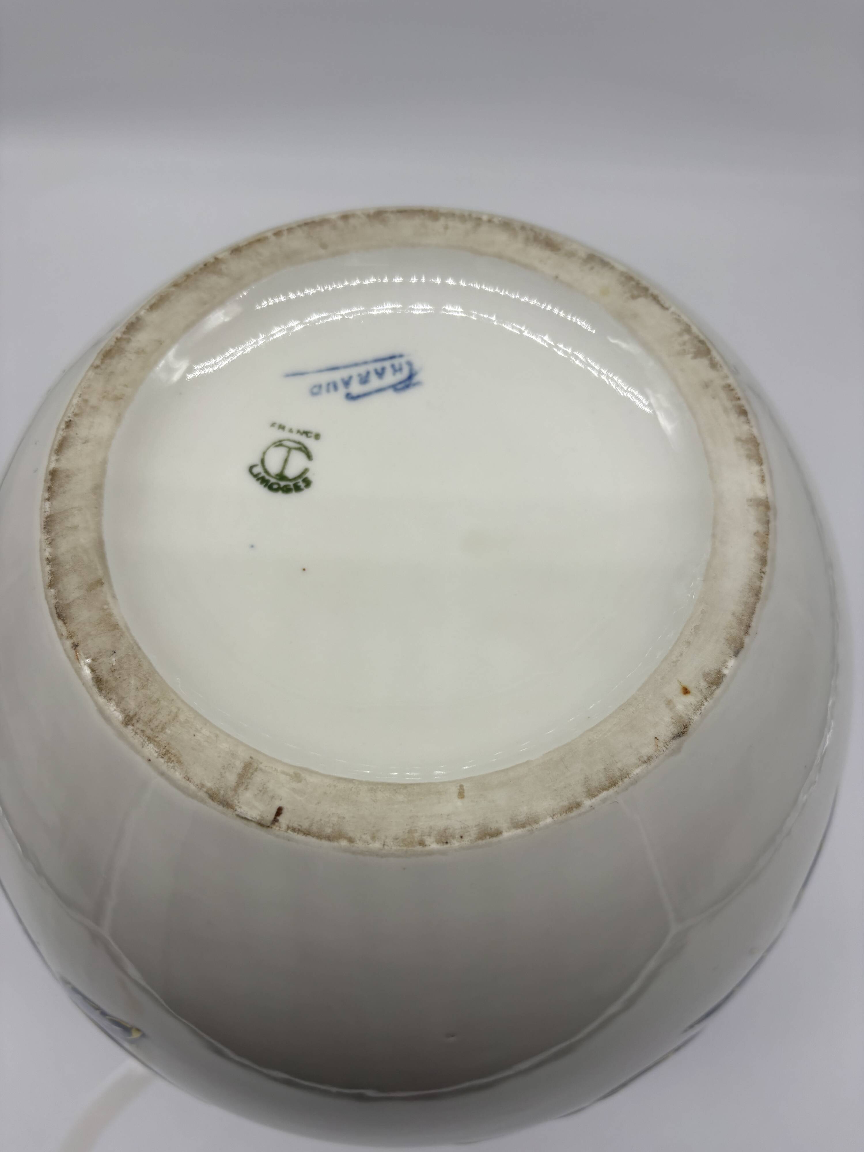 Large Tharaud Limoges vase in cobalt blue porcelain with floral decoration.