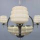 1930s Art Deco nickel and cream glass chandelier