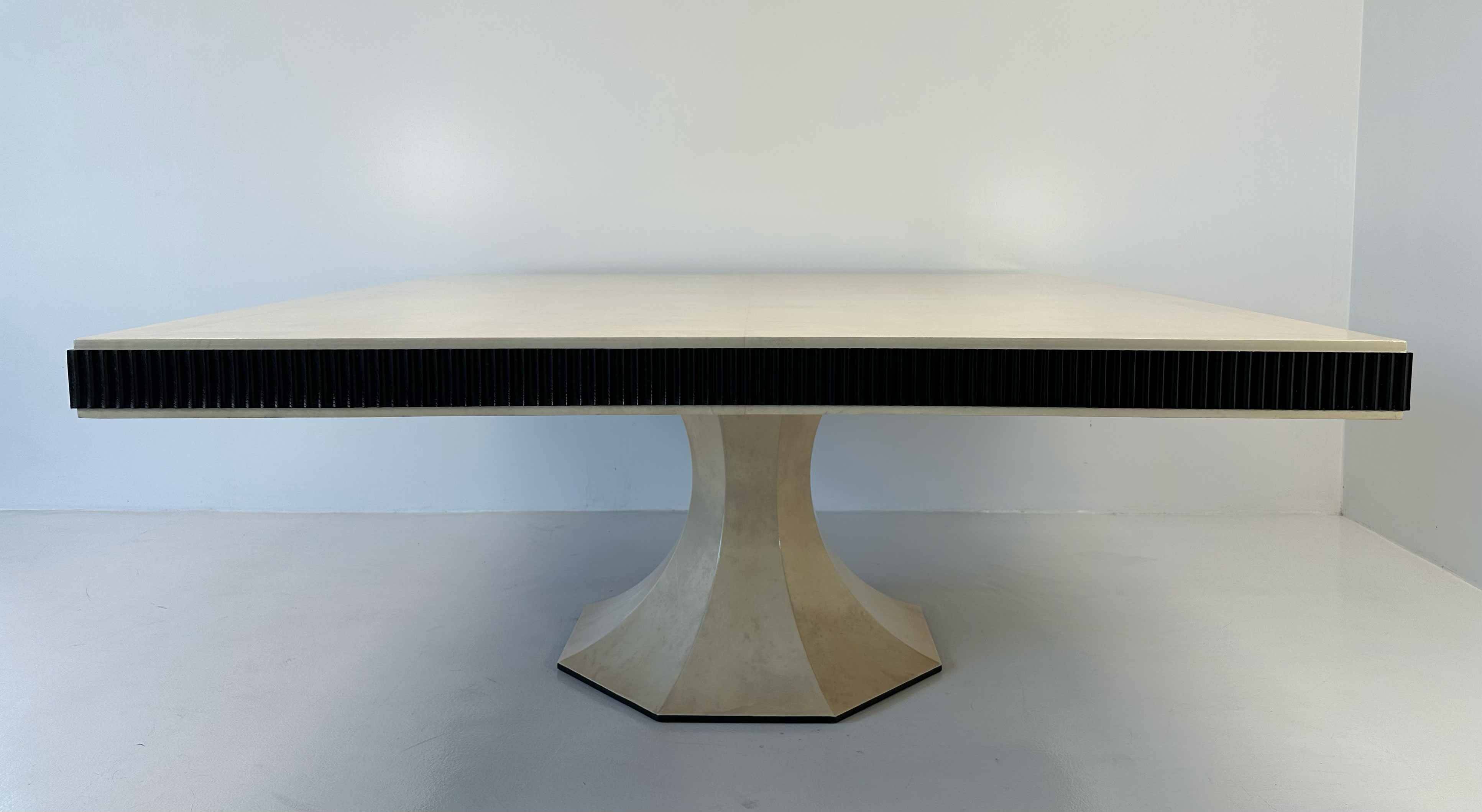 Italian Art Deco Style Square Parchment and Black Lacquer Table, 1980s