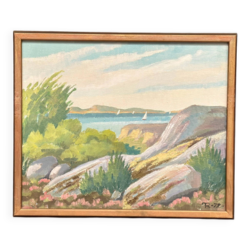 Original Swedish Oil On Canvas – “Coastal Landscape” By R. – Dated 1979 – Vintage & Framed – 50 × 42 Cm (19.7" × 16.5")