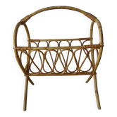 Vintage rattan magazine rack, wicker magazine basket home decor