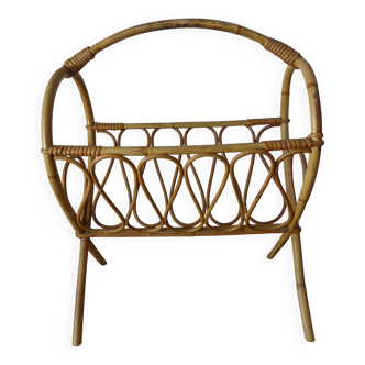 Porte revues en rotin vintage, panier à revues en osier décoration maison