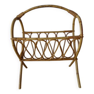 Vintage rattan magazine rack, wicker magazine basket home decor