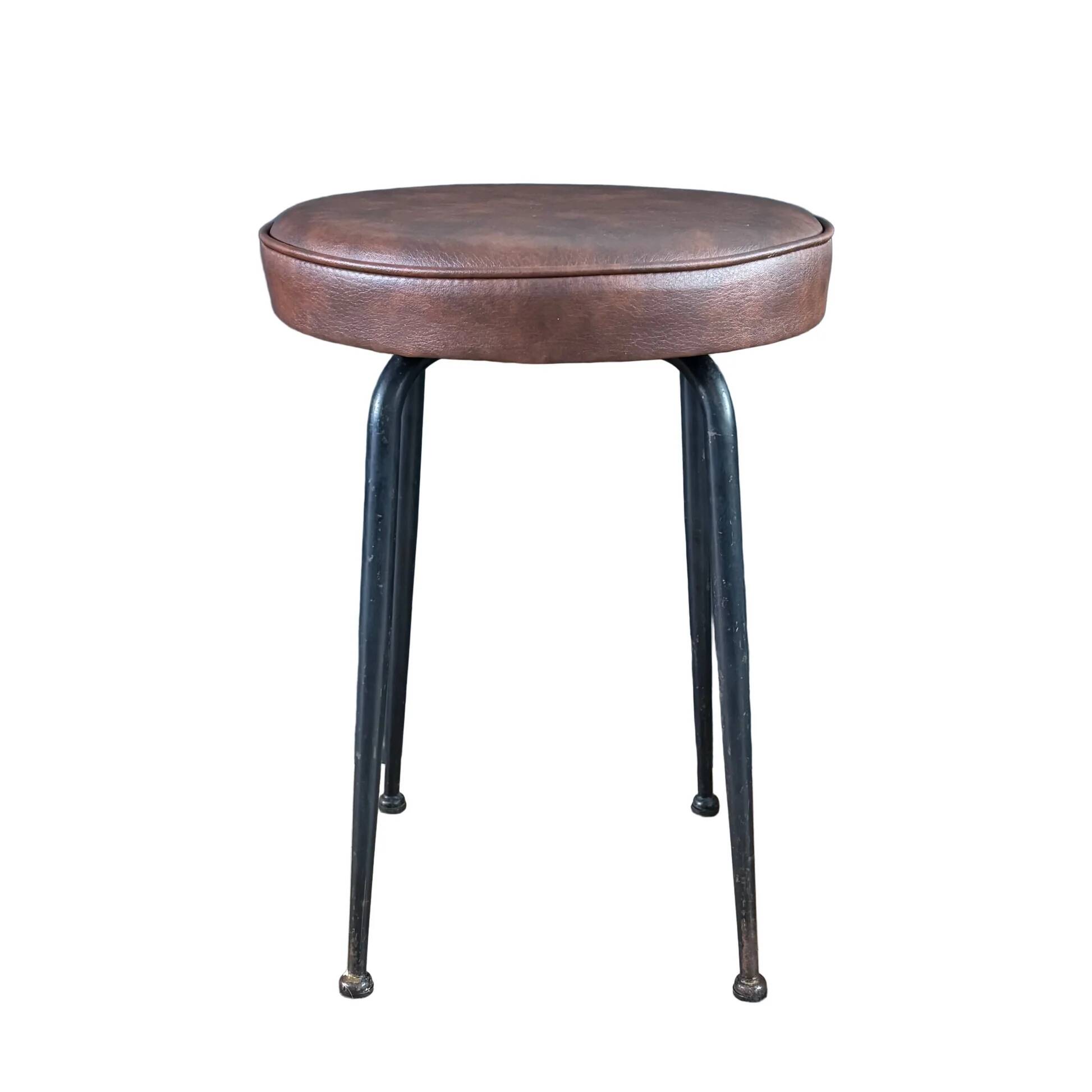 Vintage brown faux leather stool