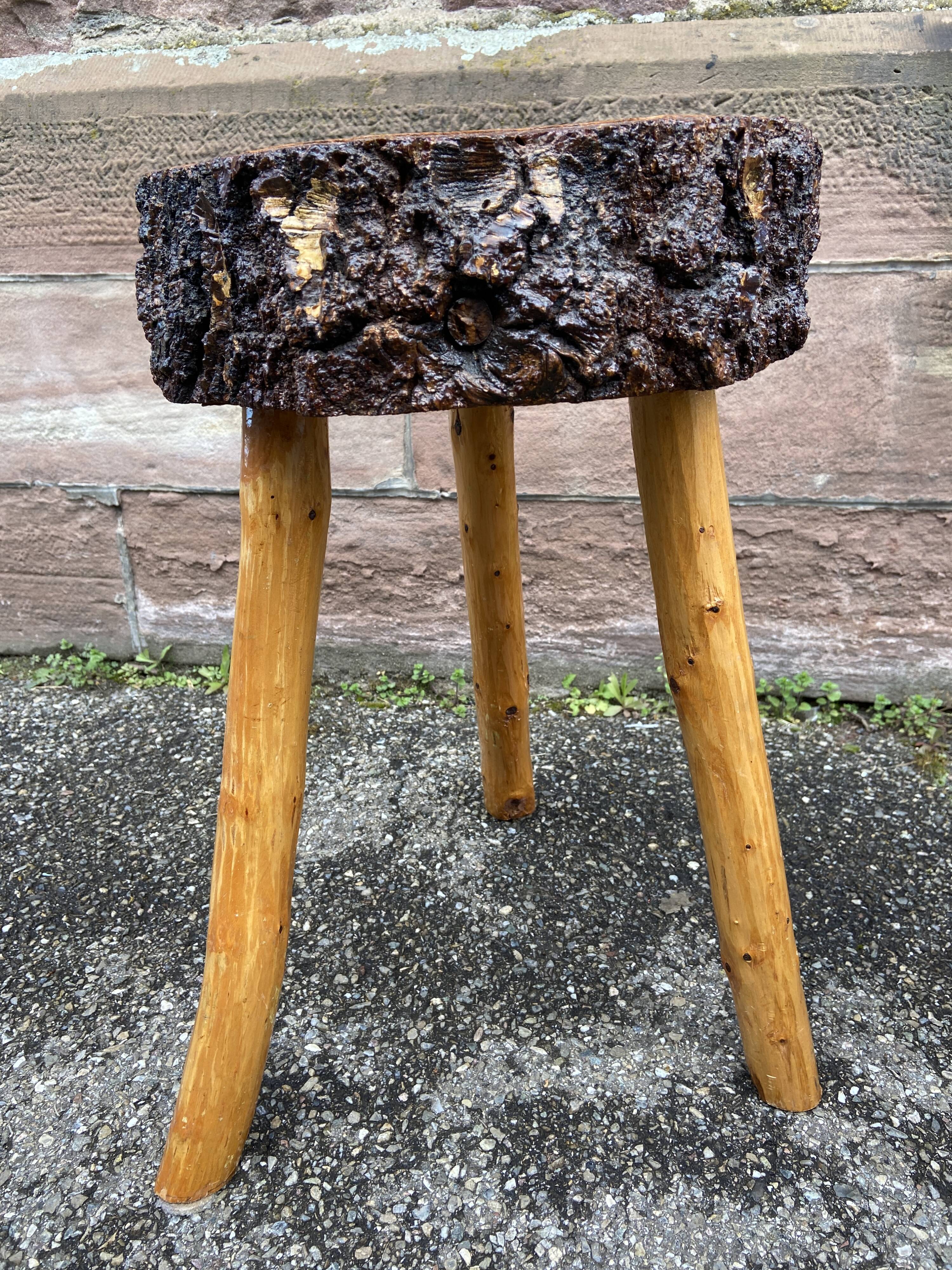 pair of rustic tripod farm stools 1950 brutalist wooden vintage French stool