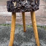 pair of rustic tripod farm stools 1950 brutalist wooden vintage French stool
