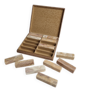 Set of 12 veined onyx knife rests, original box from the 1970s.