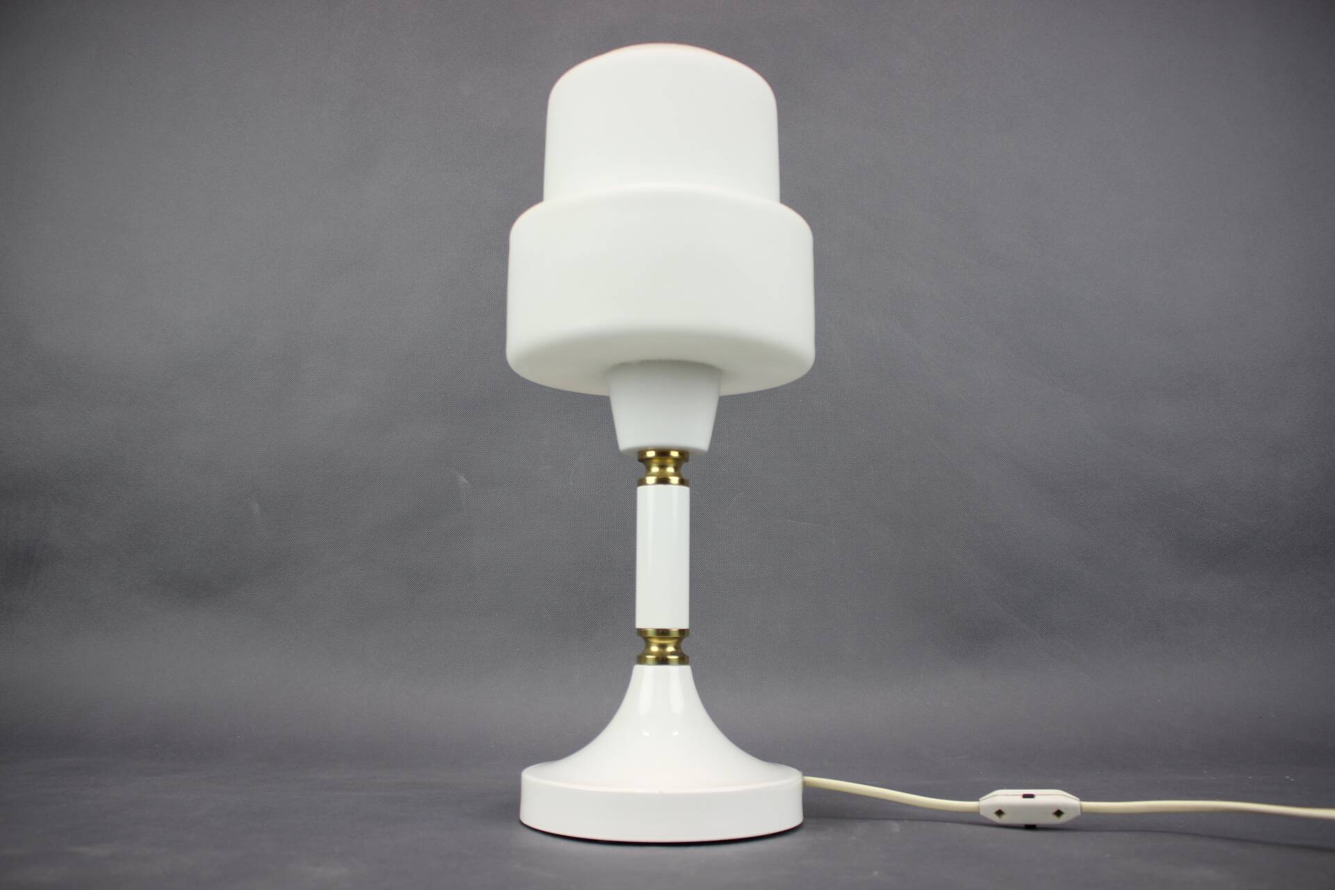 Opaline Glass and Brass Table Lamp Drukov Brno, Czechoslovakia, 1970s