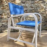Folding canvas armchair by the sea La Baule 1960s