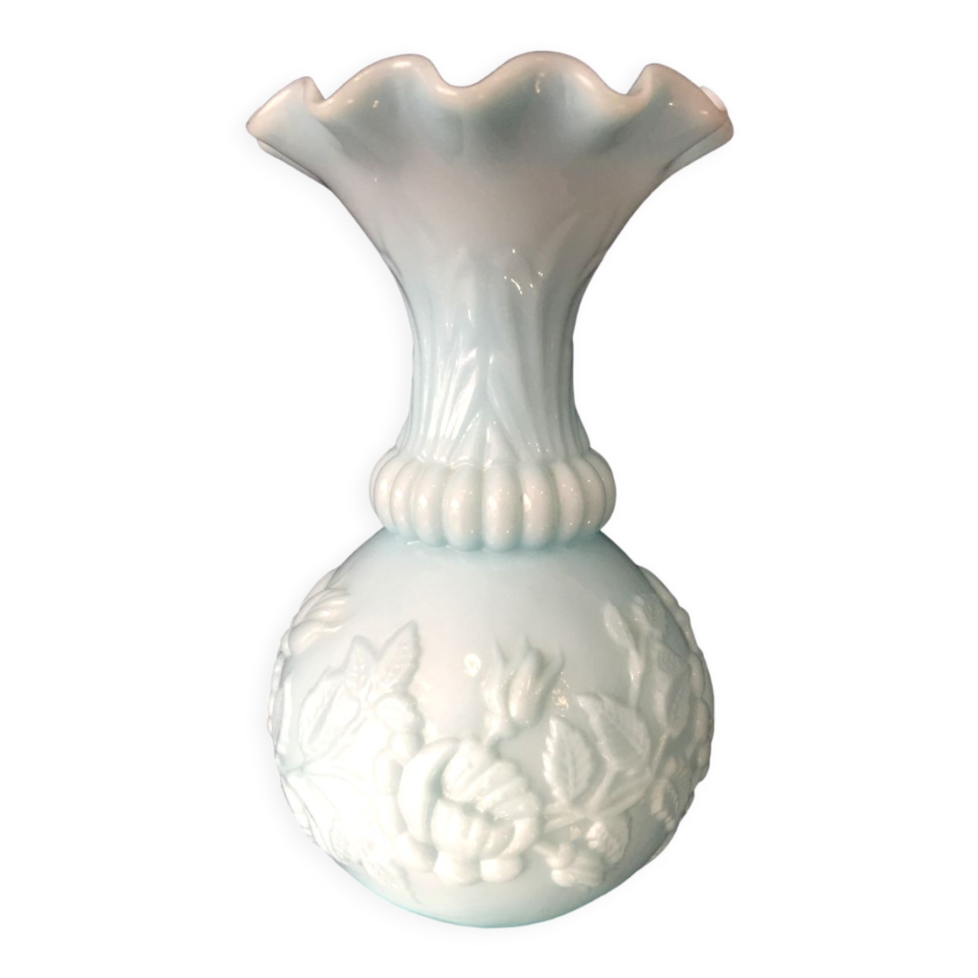 Pale blue floral opaline soliflore vase floral decoration