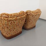 Set of 2 vintage armchairs in floral fabric with fringes from the 60s 70s