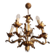 Vintage Hollywood Regency 6 light Chandelier gilded Italy Florence 1950-60