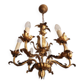 Vintage Hollywood Regency 6 light Chandelier gilded Italy Florence 1950-60