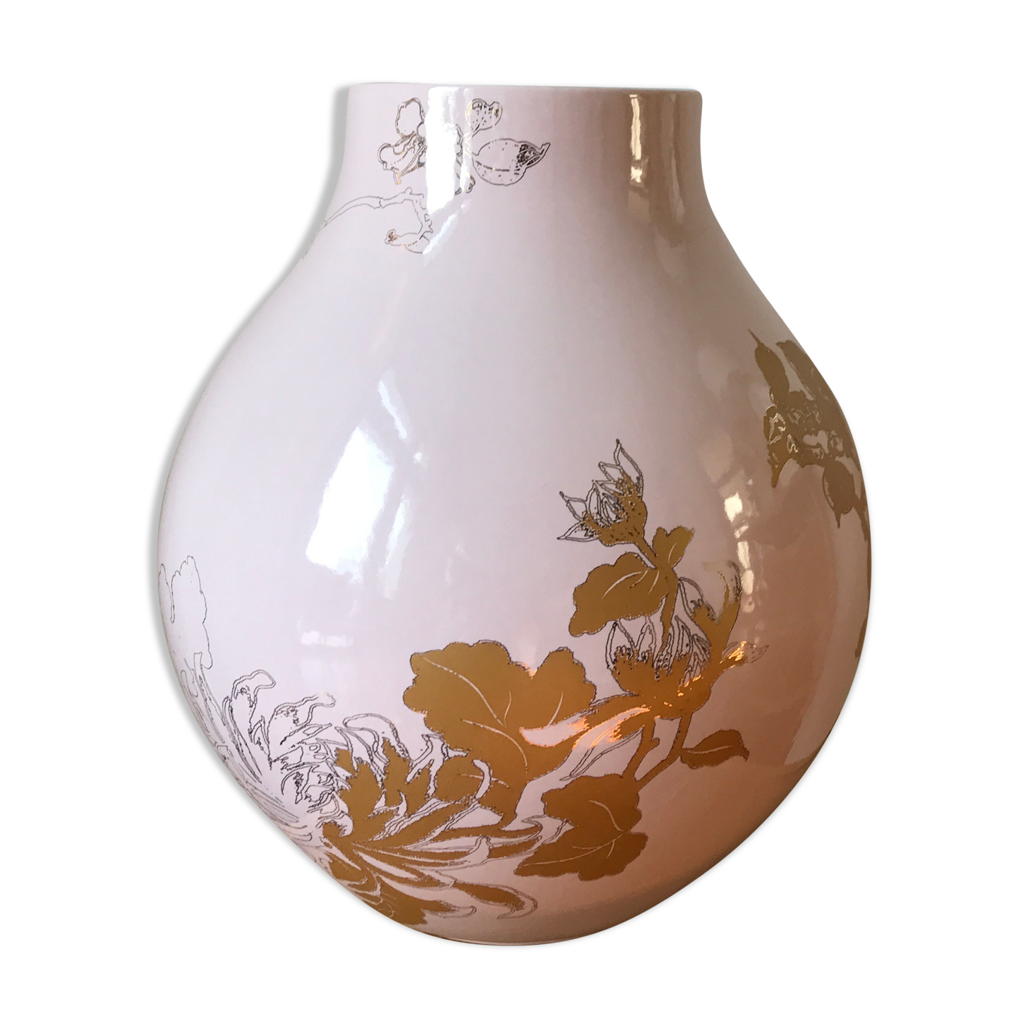 Pale pink and golden earthenware vase