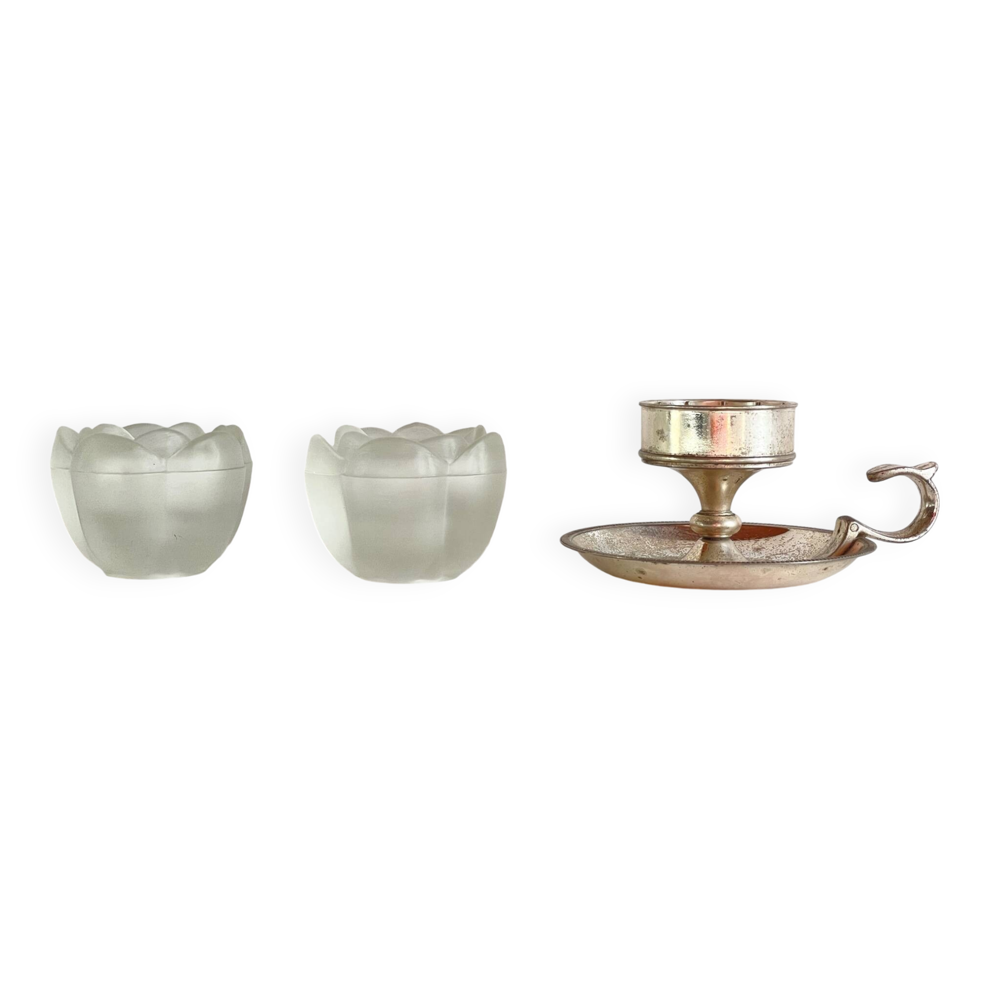 BOUGEOIRS Verre et Métal Argenté VINTAGE