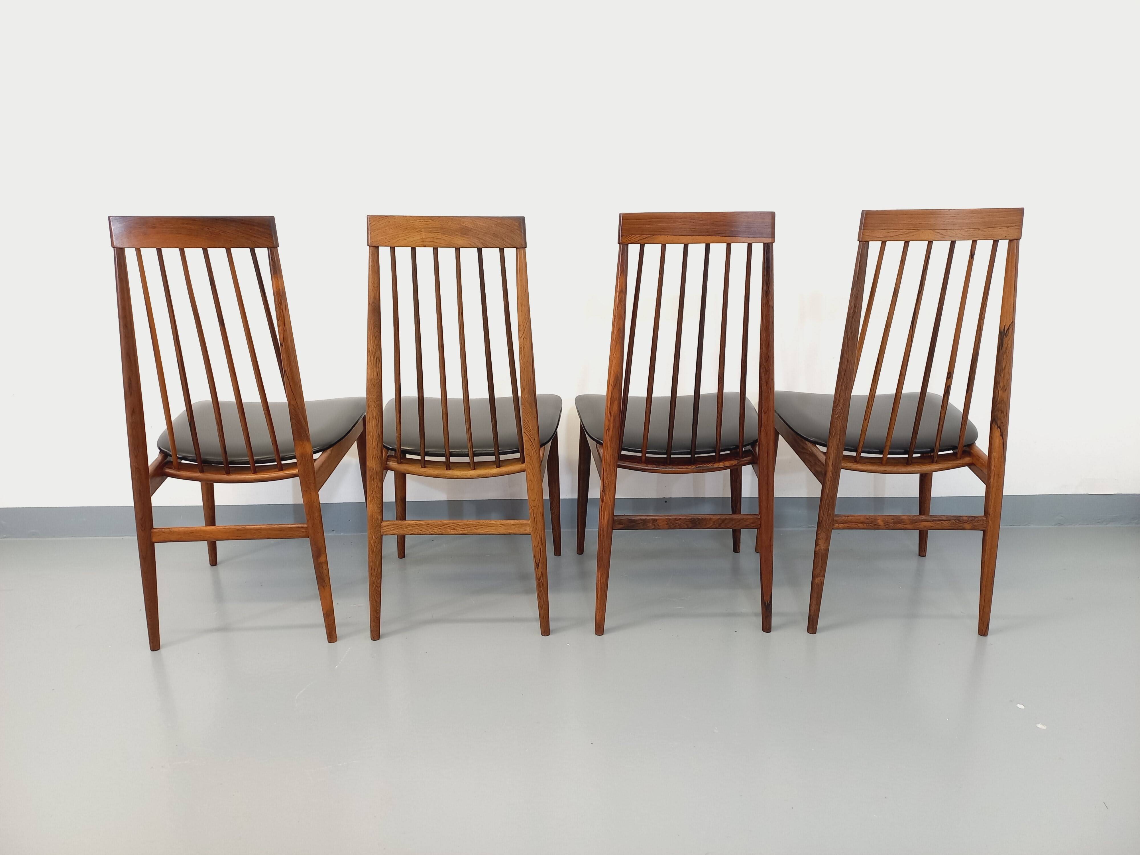 Set of 4 vintage Scandinavian style rosewood chairs from the 60s, by Ernst Martin Dettinger