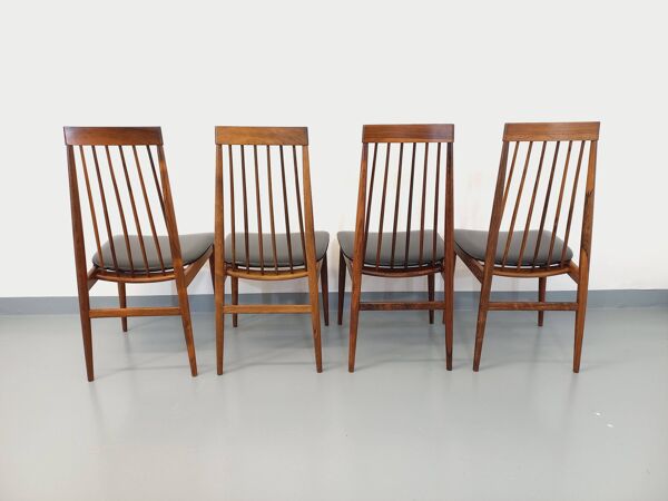 Suite de 4 chaises vintage style scandinave en palissandre des années 60, par Ernst Martin Dettinger