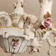Large hand-painted gilded chandelier mangani ceramiche porcelain