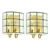 Pair of Mid-Century Glass & Brass Wall Lights from Limburg, Germany, 1960s