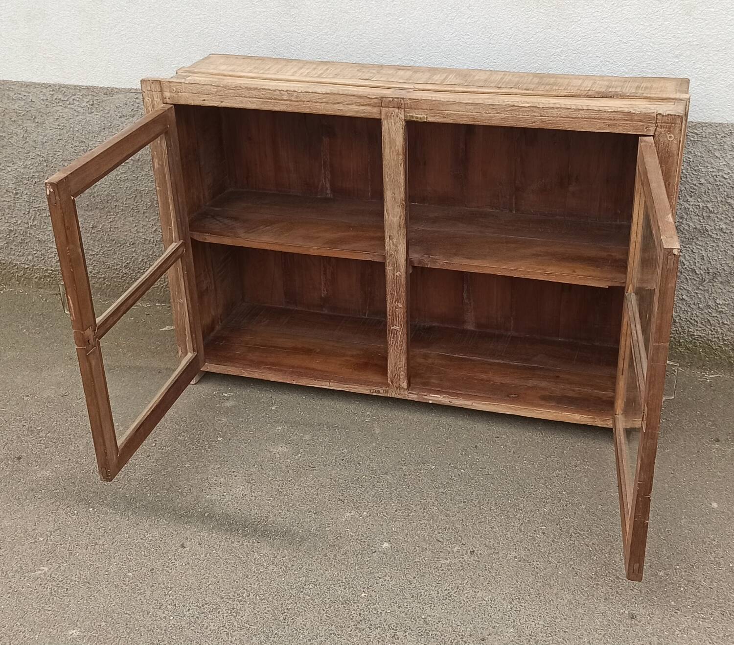 Glass sideboard in antique wood