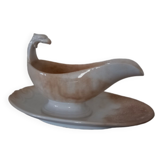 Gravy boat with eagle's head on frame Sarreguemines Utzschneider & Cie 19th century