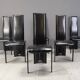 Chaises de salle à manger hautes en cuir noir vintage, lot de 6, années 1980
