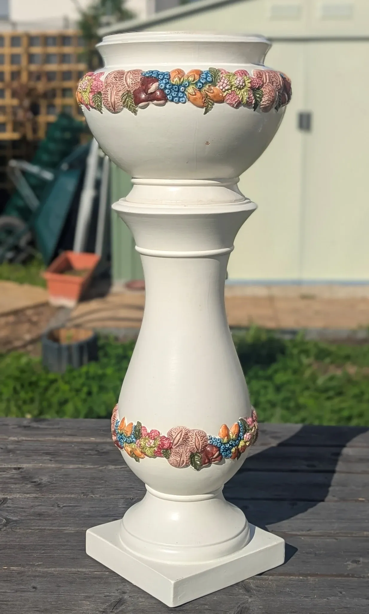 Grande colonne porte-vase avec cache pot céramique Belle époque