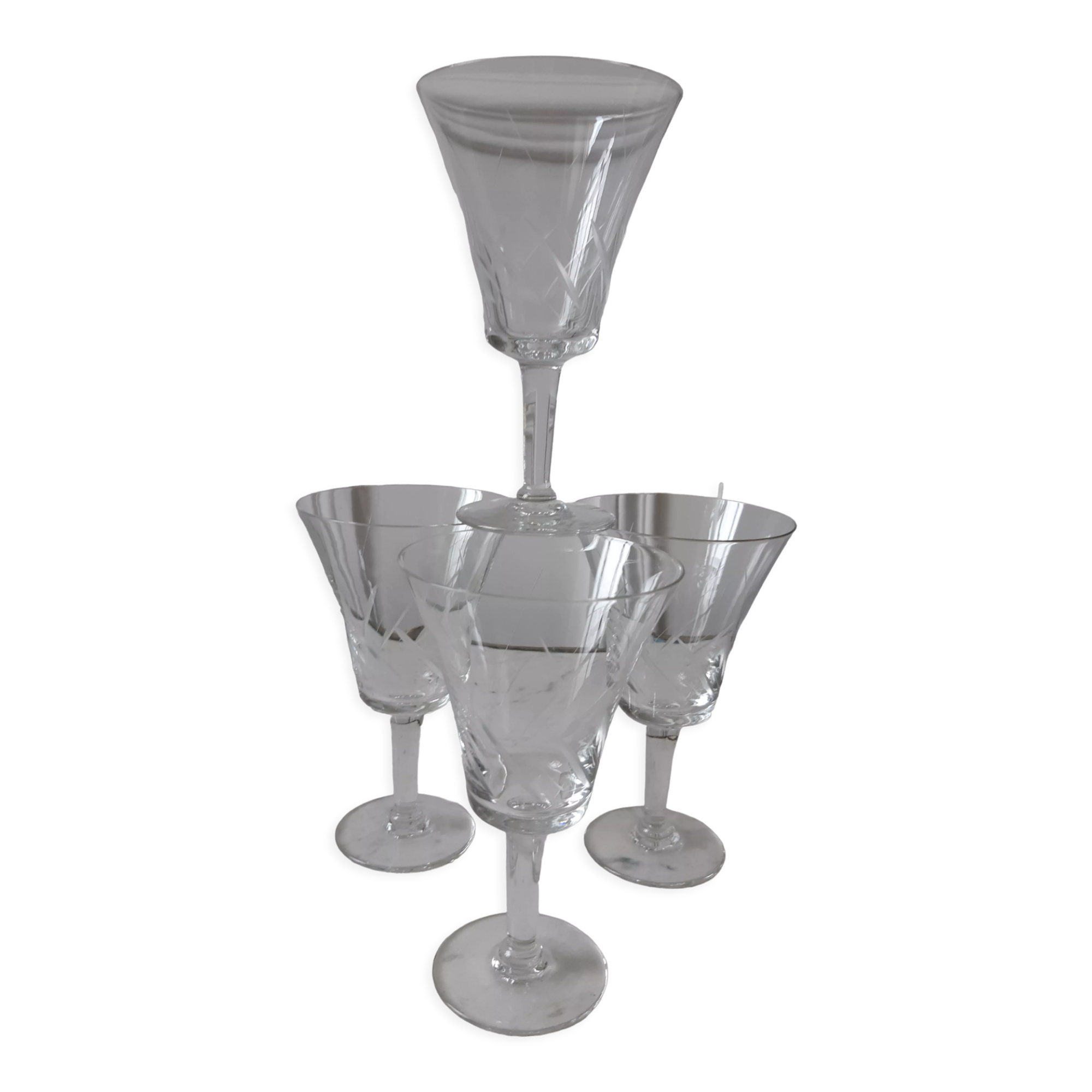 Set of 4 crystal wine glasses engraved 50-60s