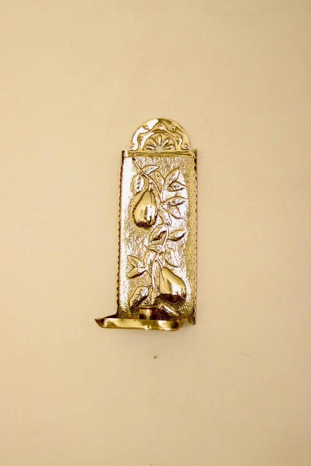 Vintage European brass sconce in pear motif