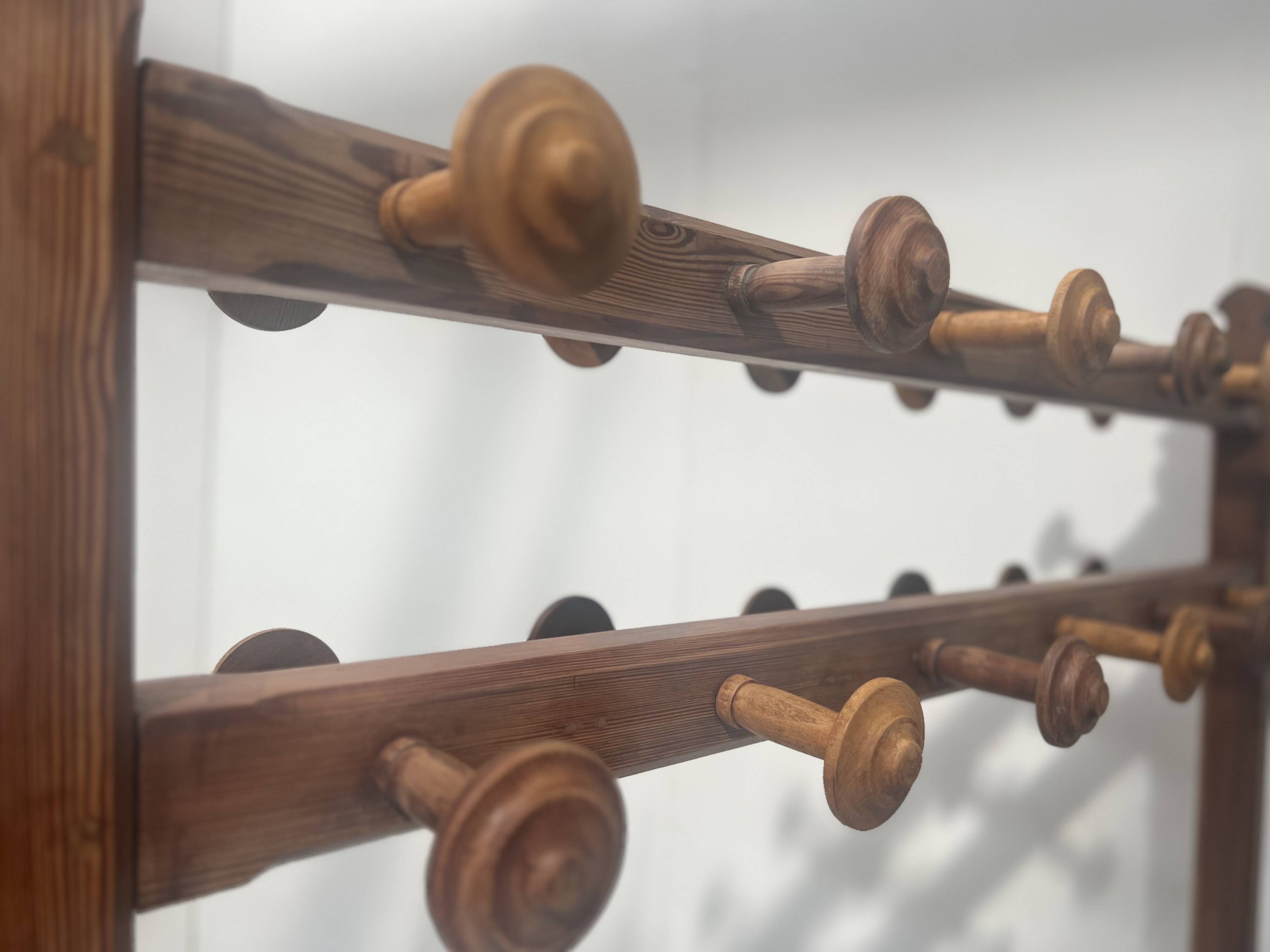 20th century solid fir hotel coat rack