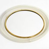 Pair of Mid Century wall mirrors with brass rim and white metal frames