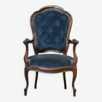 Louis Philippe armchair in rosewood, traditional upholstery and padded back