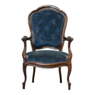 Fauteuil Louis Philippe en palissandre, garniture traditionnelle et dos capitonné