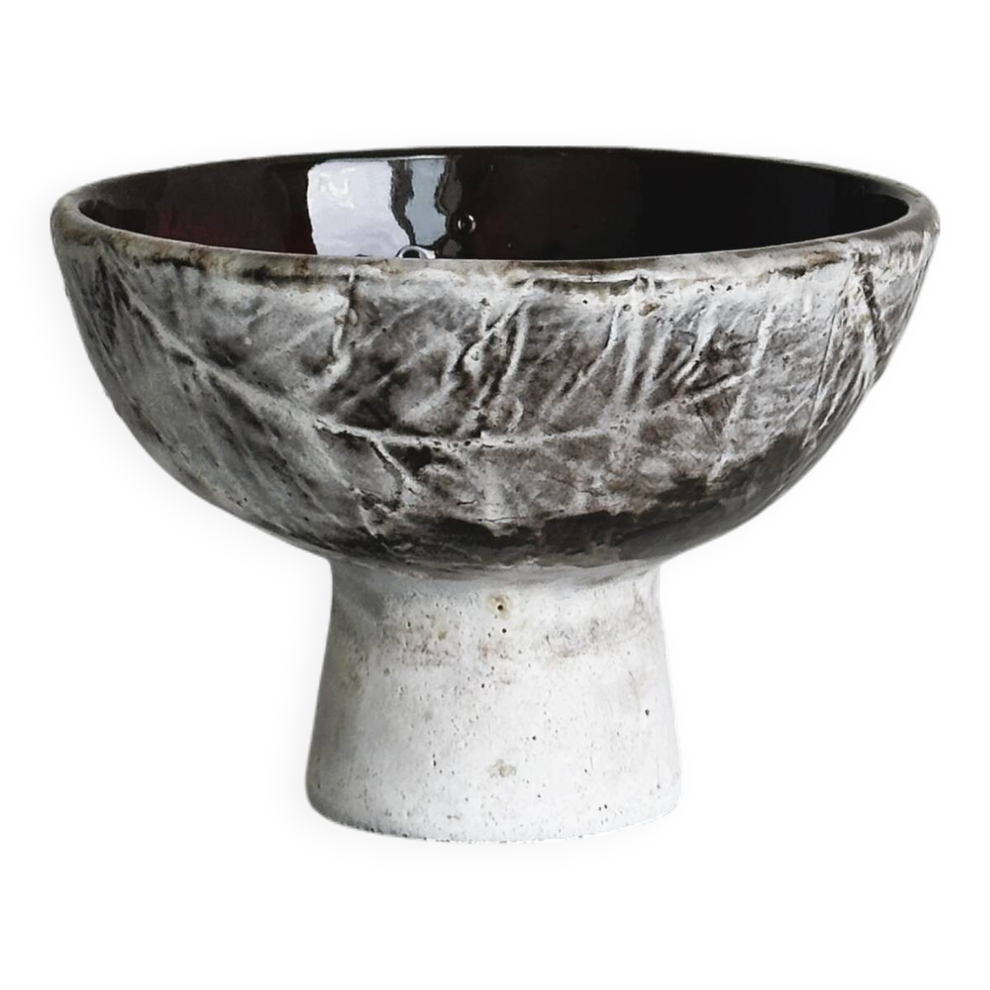 Textured ceramic footed bowl