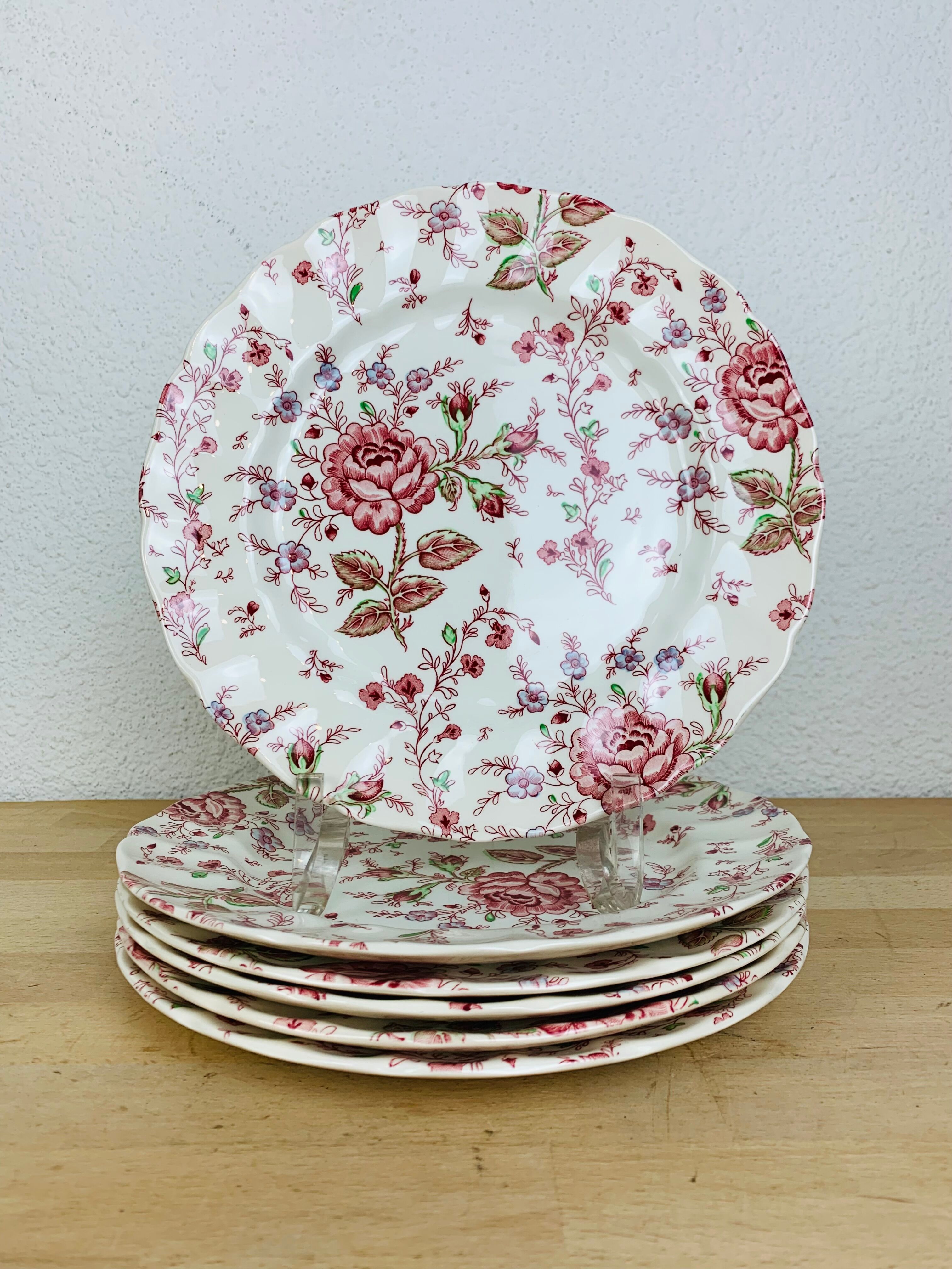 6 assiettes rose chintz johnson brothers faïence anglaise Selency