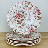 6 plates pink chintz johnson brothers English earthenware