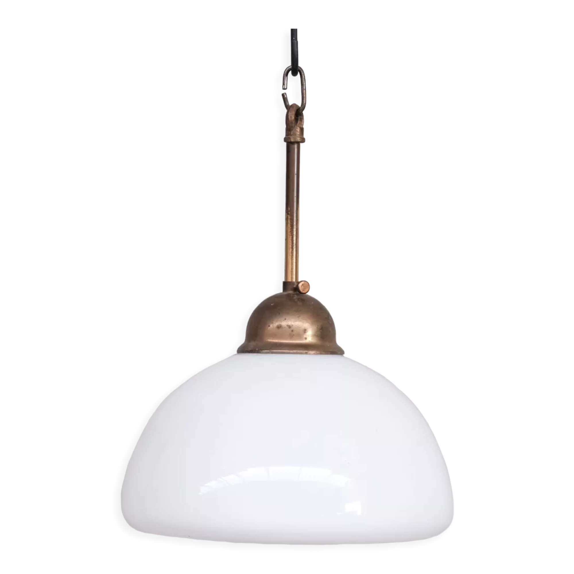 Opaline glass and brass mid-century pendant light