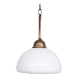 Opaline glass and brass mid-century pendant light