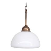 Opaline glass and brass mid-century pendant light