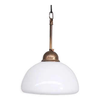 Opaline glass and brass mid-century pendant light