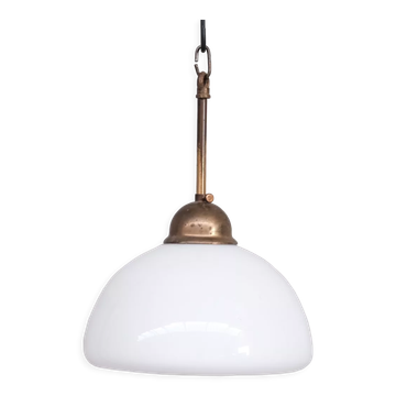 Opaline glass and brass mid-century pendant light