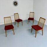 Set of 4 chairs in solid beech and vintage orange fabric, 70s design
