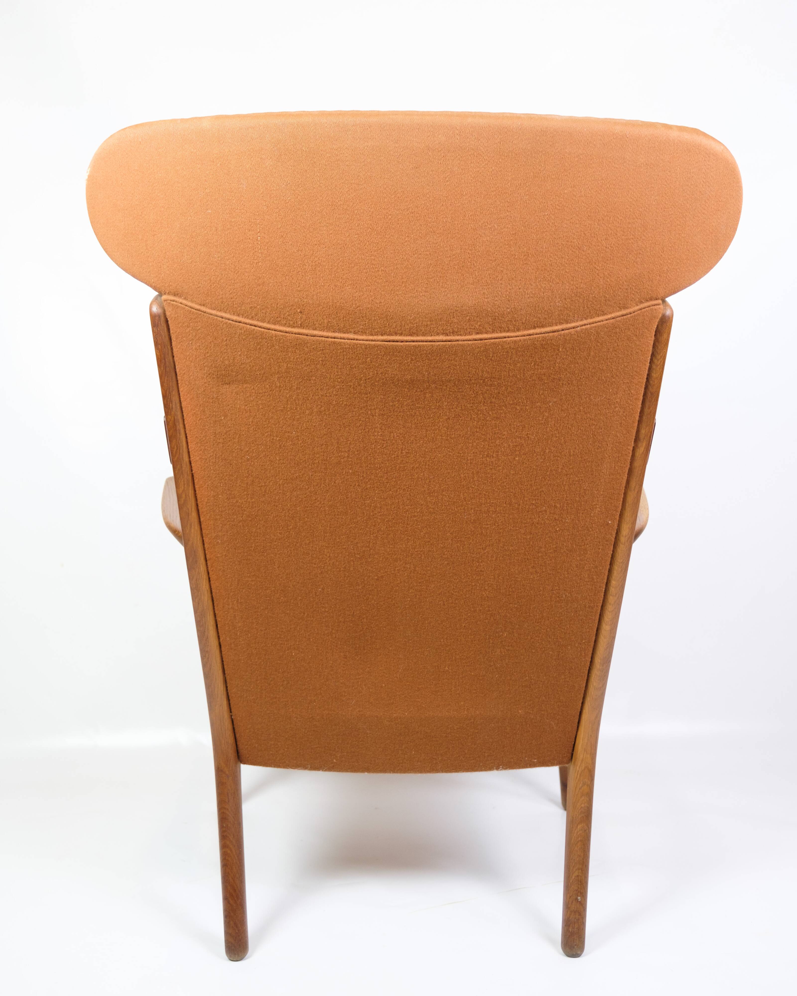 Fauteuil Modèle AP 15 Fabriqué En Chêne Avec Tissu Orange Par Hans J. Wegner Pour AP Chair Des Années 1950