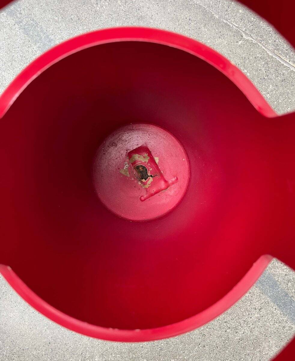 Red German umbrella stand in mid-century modern space style, 1960s.