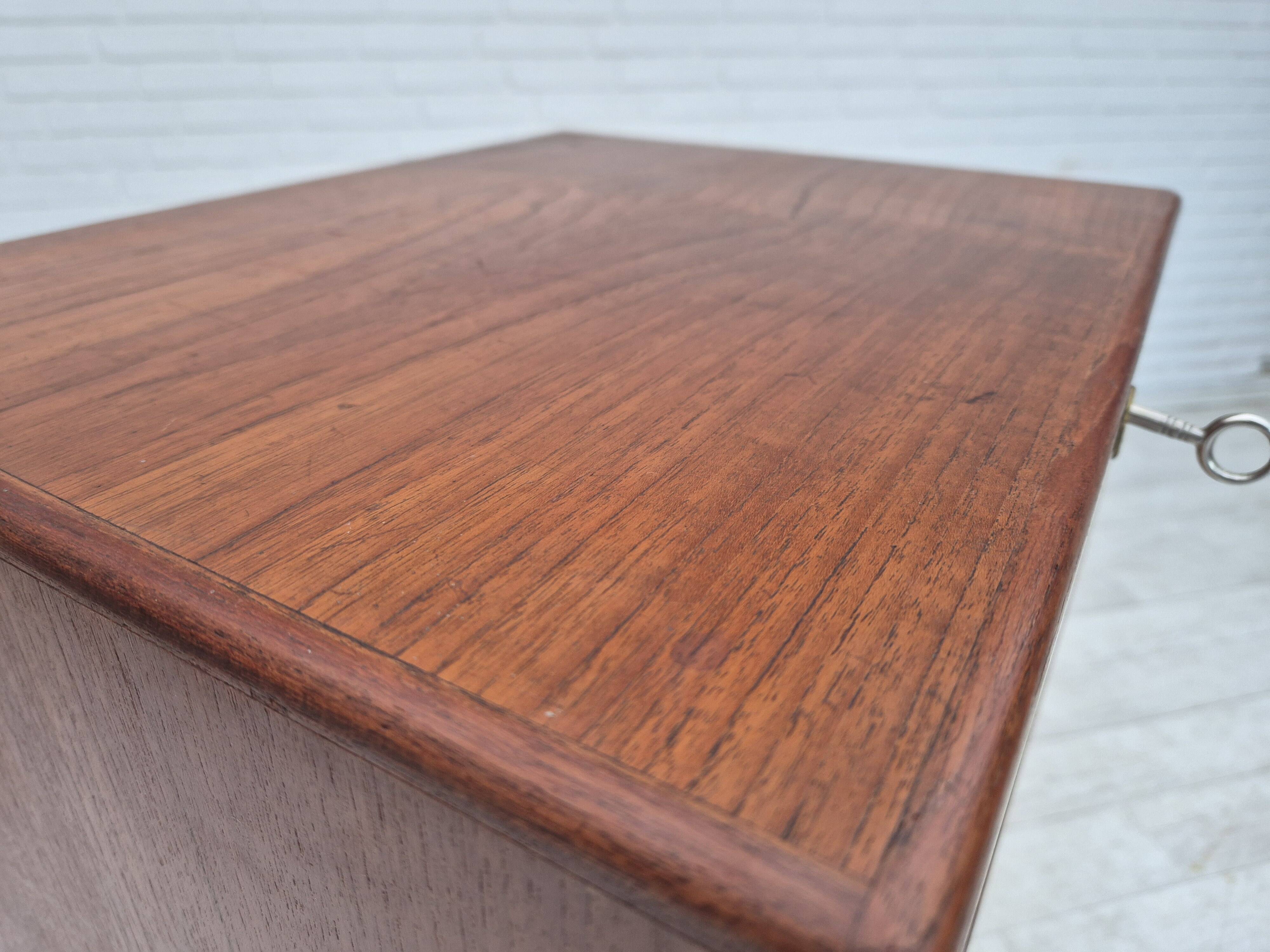 1960s, Danish office cabinet, original condition, teak wood, sliding doors, drawers inside.