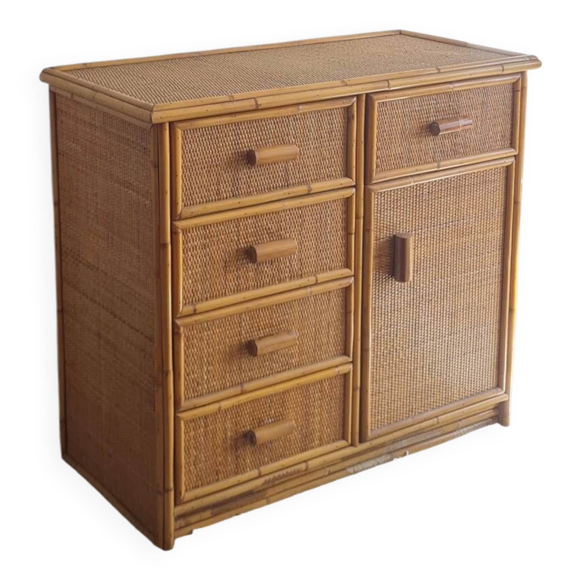 Vintage rattan chest of drawers