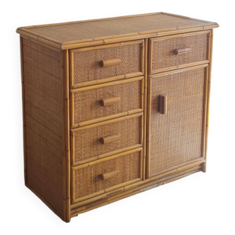 Vintage rattan chest of drawers